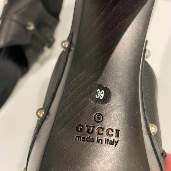 GUCCI - Black Leather Platform Clogs w Silver Buckle and Studs (US 9) - Picture 4 of 5